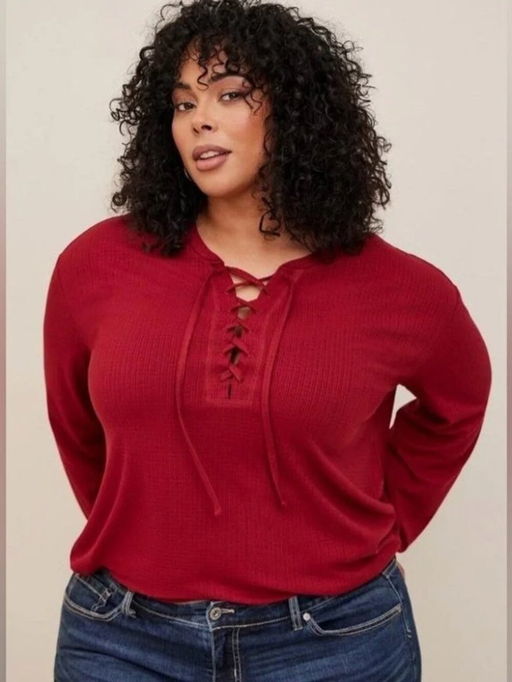 Torrid Plus Size Maroon Texture Jersey‎ Lace-Up Drop Shoulder Top Size 4X